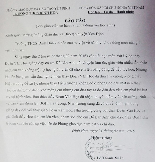 Tạm dừng công tác thầy giáo đánh học sinh phải bó bột - ảnh 2