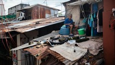 hay Ar Calma, 10 tuổi, một học sinh lớp 5, ngồi trên mái nhà khi tham gia một lớp học trực tuyến. Ảnh: Reuters