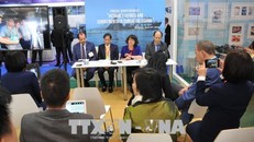 Quang cảnh cuộc họp báo. Ảnh: Kim Chung/PV TTXVN tại Brussels