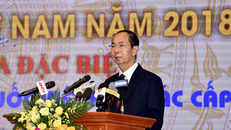 Chủ tịch nước Trần Đại Quang phát biểu tại buổi lễ. Ảnh: VGP/Nhật Bắc Sách vàng Sáng tạo Việt Nam 2018 tập hợp 73 công trình, giải pháp sáng tạo tiêu biểu trên lĩnh vực khoa học và công nghệ.