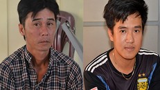 Đức (trái) cùng Long bị cảnh sát bắt giữ. Ảnh: Thanh Liêm.