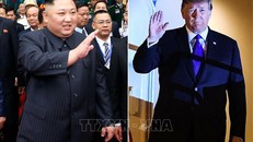 Tổng thống Mỹ Donald Trump (phải) và Chủ tịch Triều Tiên Kim Jong-un (trái) tới Việt Nam để dự Hội nghị thượng đỉnh Mỹ- Triều lần 2, ngày 26/2/2019. Ảnh: Yonhap/TTXVN