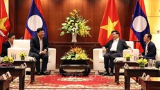 Phó Bí thư Thường trực Thành ủy Đà Nẵng Võ Công Trí (trái) hội kiến Thủ tướng Lào Thongloun Sisoulith. Ảnh: Nguyễn Sơn/TTXVN