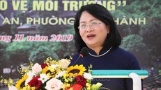 Phó Chủ tịch nước Đặng Thị Ngọc Thịnh phát biểu tại ngày hội đại đoàn kết toàn dân tộc phố Tân An.