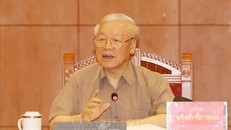 Tổng Bí thư, Chủ tịch nước Nguyễn Phú Trọng, Trưởng Ban Chỉ đạo phát biểu kết luận cuộc họp. Ảnh: Trí Dũng/TTXVN