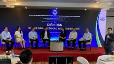 Đại diện các cơ quan báo chí tham gia diễn đàn “Bảo vệ bản quyền các tác phẩm báo chí.” (Ảnh: Phương Mai/Vietnam+)