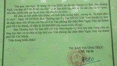 Thư cảm ơn từ Ban Thường Trực UB MTTQ Việt Nam huyện Lý Sơn gửi Báo Ngày Nay.