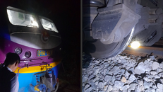 Tàu chở hàng trật bánh khi đi qua đoạn đường sắt thuộc thị trấn Lăng Cô (huyện Phú Lộc, tỉnh Thừa Thiên Huế) vào ngày 28/9/2024.