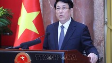 Chủ tịch nước Lương Cường phát biểu tại buổi gặp mặt lãnh đạo, cán bộ, công chức, viên chức, người lao động Văn phòng Chủ tịch nước. 