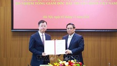 Thủ tướng Phạm Minh Chính trao Quyết định bổ nhiệm Tổng Giám đốc Đài Truyền hình Việt Nam đối với ông Nguyễn Thanh Lâm. 