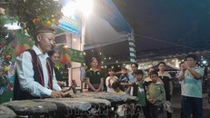 Biểu diễn đàn đá thu hút nhiều khách tham quan. 