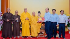 Trưởng lão Hòa thượng Thích Thiện Nhơn tiếp đoàn Tỉnh ủy tỉnh Cà Mau