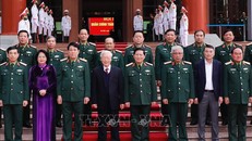 Tổng Bí thư, Chủ tịch nước Nguyễn Phú Trọng, Bí thư Quân ủy Trung ương đến dự hội nghị. Ảnh: Dương Giang/TTXVN