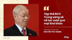 Thay mặt Ban Chấp hành Trung ương khoá XIII phát biểu ra mắt Đại hội XIII sáng 1/2, Tổng bí thư, Chủ tịch nước Nguyễn Phú Trọng cảm ơn các đại biểu đã tin cậy, tín nhiệm. Trước đại hội, ông hứa: Tập thể Ban Chấp hành Trung ương khóa XIII sẽ hết sức cố gắng, ra sức phấn đấu, nỗ lực vượt qua mọi khó khăn để hoàn thành nhiệm vụ. (Ảnh: Zing)