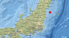 Tâm chấn của trận động đất xảy ra ngày 16/3 (dấu đỏ) tại Nhật Bản. (Ảnh: USGS)