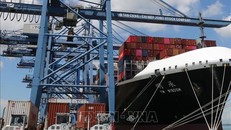 Tàu cập bến bốc dỡ hàng hóa tại cảng Tân Cảng - Cái Mép (Tổng Công ty Tân Cảng Sài Gòn) tại tỉnh Bà Rịa - Vũng Tàu. Ảnh tư liệu: Trọng Đức/TTXVN