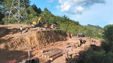 Hiện trường nơi tập kết gỗ trên đèo Pha Đin (xã Tỏa Tình, huyện Tuần Giáo, tỉnh Điện Biên) trong vụ “Rừng phòng hộ trên đèo Pha Đin bị khai thác trái phép”. Ảnh: Xuân Tiến/TTXVN