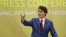 Thủ tướng Canada -Justin Trudeau trong buổi họp báo chiều 11/11. Ảnh: Trần Quỳnh