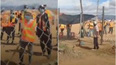 Hình ảnh ông Chở (hình bên phải) ngăn cản các đối tượng xâm phạm vào đất của mình.