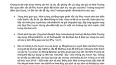 Công văn Trường Quốc tế Việt Úc (VAS) nêu lý do “Do phụ huynh chưa đồng thuận với quyết định của trường”. 