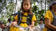 Ralyn Satidtanasarn, 12 tuổi, được biết đến với biệt danh Lilly, dọn rác tại khu rừng và bãi biển thành phố Khung Bang Kachao ở Bangkok. AFP.