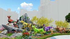 Đàn chó Phú Quốc đang chuyển động ở bên trái đường hoa Nguyễn Huệ Tết 2018. (Ảnh: Ban tổ chức)