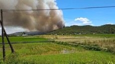 Đến 15h chiều 2.7, đám cháy ở rừng thông thuộc xã Diễn Yên vẫn chưa được khống chế. Ảnh: Cảnh Thắng