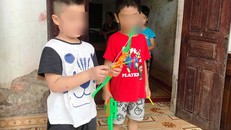 Hai đứa trẻ bị trao nhầm ở Ba Vi vui chơi tình cảm sau khi gặp nhau trong dịp hội hộ mới đây. Ản: H.N.