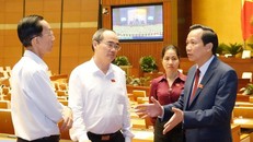 Bí thư Thành ủy TPHCM Nguyễn Thiện Nhân trao đổi với Bộ trưởng LĐ-TB&XH Đào Ngọc Dung và các đại biểu Quốc hội tại phiên thảo luận về Dự thảo Bộ Luật LĐ sửa đổi