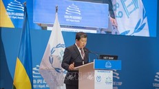 Ủy viên Trung ương Đảng, Ủy viên Ủy ban Thường vụ Quốc hội, Chủ nhiệm Ủy ban Đối ngoại Vũ Hải Hà phát biểu. Ảnh: TTXVN phát