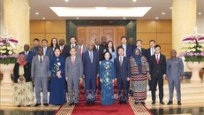 Các đồng chí đại biểu cấp cao Đảng Cộng sản Việt Nam và Đảng Cách mạng Tazania dự hội đàm.