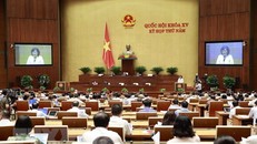 Thống đốc Ngân hàng Nhà nước Việt Nam Nguyễn Thị Hồng trình bày Tờ trình về dự án Luật Các tổ chức Tín dụng-sửa đổi. (Ảnh: Doãn Tấn/TTXVN)