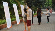 Các bạn trẻ trong một sự kiện tuyên truyền về chấm dứt bạo lực với phụ nữ và trẻ em gái. (Ảnh: PV/Vietnam+)