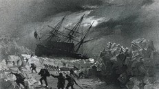 Minh họa một trong 2 con tàu bị kẹt giữa băng. Tranh: De Agostin.