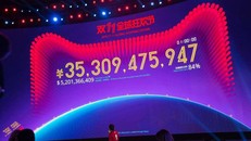 Màn hình thể hiện doanh thu của Alibaba sau 1 tiếng đầu tiên của Ngày Độc Thân