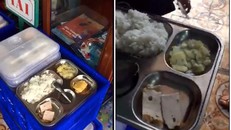 Suất cơm được cho là trị giá 13.000 đồng của học sinh trường Tiểu học Kỳ Bá (TP Thái Bình). Ảnh: Thanh Niên