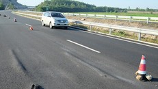 Đoạn đường xảy ra hiện tượng sụt lún trên cao tốc Đà Nẵng-Quảng Ngãi. Ảnh: VTC News