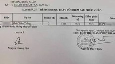 Thí sinh thi lớp 10 bị nhầm điểm từ 9,75 xuống 0,5