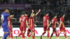 Tiền đạo Văn Quyết ghi bàn trong màn trở lại khoác áo Đội tuyển Việt Nam. Ảnh: VFF