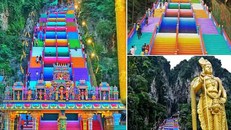 Vượt 272 bậc thang cầu vồng để đến ngôi đền cầu được ước thấy