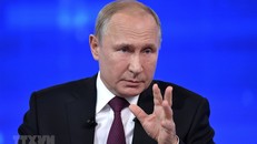 Tổng thống Nga Vladimir Putin phát biểu tại Moskva ngày 20/6/2019. (Ảnh: AFP/ TTXVN)