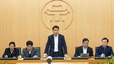 Chủ tịch Hà Nội Nguyễn Đức Chung tại cuộc họp trực tuyến về tình hình dịch bệnh Covid-19 hôm 14/2. (Ảnh: PT)