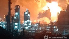 Lửa bốc lên tại nhà máy của Lotte Chemical ở Seosan hôm 4/3. Ảnh: Yonhap.