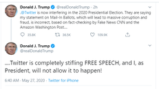 Bài đăng liên tiếp chỉ trích Twitter của Tổng thống Donald Trump. Ảnh chụp màn hình