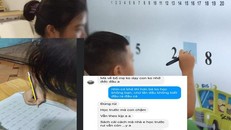 Bên trong một lớp học thêm tiền lớp 1 và đoạn tin nhắn tư vấn tuyển sinh (ảnh: Trung Dũng)