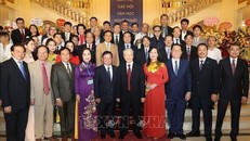 Tổng Bí thư Nguyễn Phú Trọng và lãnh đạo Đảng, Nhà nước với đại biểu dự dự Lễ kỷ niệm 75 năm Ngày thành lập Liên hiệp các Hội Văn học nghệ thuật Việt Nam (25/7/1948 - 25/7/2023). Ảnh minh họa: Trí Dũng/TTXVN