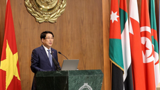 Chủ tịch nước Lương Cường phát biểu chính sách tại Trụ sở Liên đoàn Arab ở thủ đô Cairo, Ai Cập