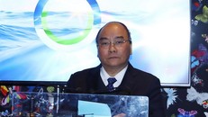 Thủ tướng Nguyễn Xuân Phúc phát biểu khai mạc phiên thảo luận với chủ đề “Cuộc gặp các nhà lãnh đạo về chương trình nghị sự hành động đại dương" tại Diễn đàn Kinh tế thế giới (WEF) Davos 2019. Ảnh: TTXVN