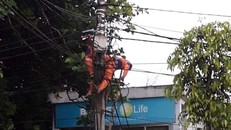 Hiện trường vụ công nhân điện lực tử vong trên cột điện. 