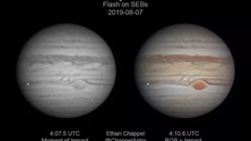 Vệt sáng trắng được nhìn thấy ở phía dưới bên trái của sao Mộc vào ngày 7/8. Ảnh: Ethan Chappel.